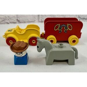 Vintage Lego Duplo Basic Set Rodeo Horse Cat Trailer 2627 100% Complete